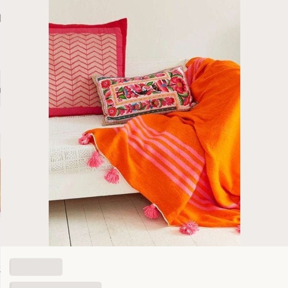 Custom Orange and Pink Striped Wool Blanket with Tassels - Picture 5 of 5